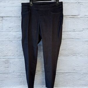 Denim & company pull up elastic wide waistband jeans straight leg dark blue rk3n